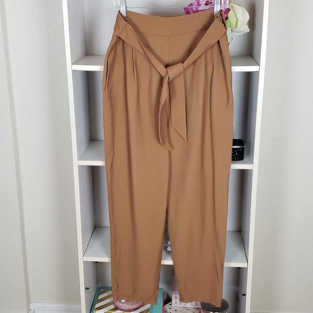 Leith Brown Self Tie Front Pants SZ L - Picture 6 of 6